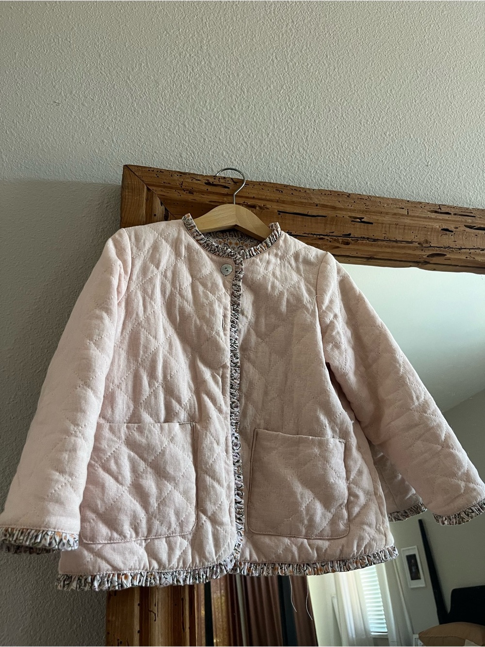 Girls' Quilted Light Pink Fringe-Trim Jacket